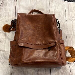 Brown Faux Leather Backpack